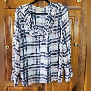 LOFT Pastel Pink Plaid Collared Size M Blouse